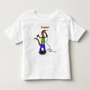 Funny lizard singing with microphone cartoon toddler T-Shirt