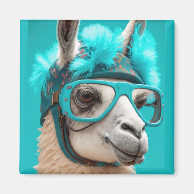 Funny Llama Alpaca Cute Animals Beanie Hat Glasses Magnet (Front)