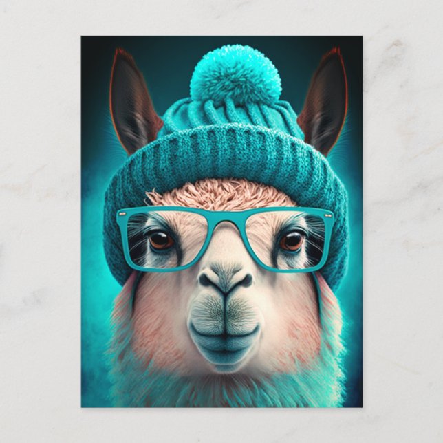 Funny Llama Alpaca Cute Animals Hats Glasses Postcard (Front)
