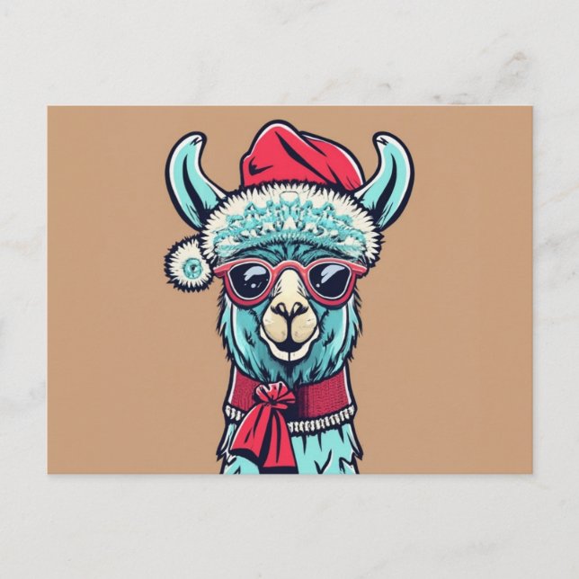 Funny Llama Alpaca Cute Animals Santa Hat Postcard (Front)