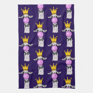 Funny Llama Blowing a Pink Bubble Pattern Tea Towel