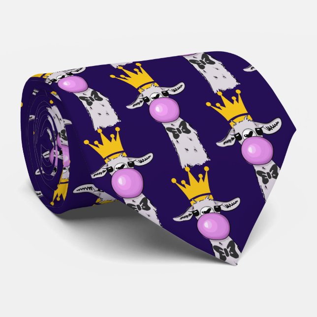 Funny Llama Blowing a Pink Bubble Pattern Tie (Rolled)
