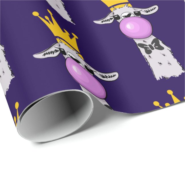 Funny Llama Blowing a Pink Bubble Pattern Wrapping Paper (Roll Corner)