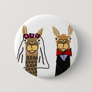 Funny Llama Bride and Groom Wedding Art 6 Cm Round Badge