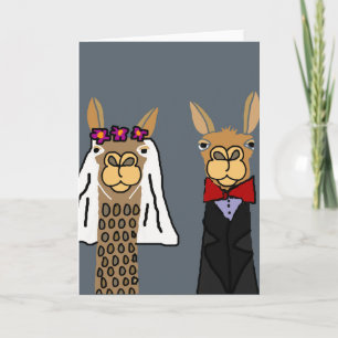 Funny Llama Bride and Groom Wedding Art Card
