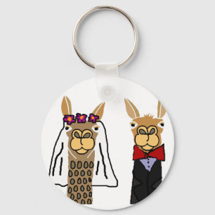 Funny Llama Bride and Groom Wedding Art Key Ring
