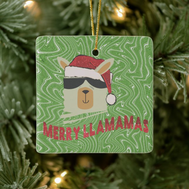 Funny Llama Christmas Ornament - Merry Llamamas (Tree)