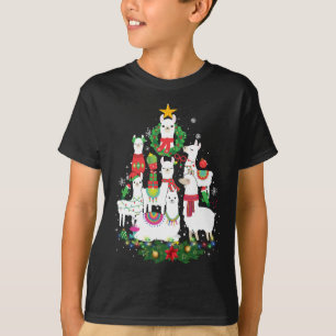 Funny Llama Christmas Tree Alpaca Xmas Lights Holi T-Shirt
