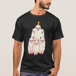 Funny llama Christmas tree lights alpaca animals l T-Shirt