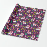 Funny Llama Christmas Wrapping Paper<br><div class="desc">Llama,  bear and chick pattern</div>