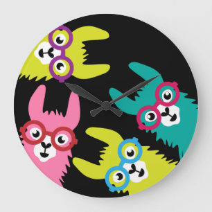 Funny Llama Colourful Camelid Large Clock