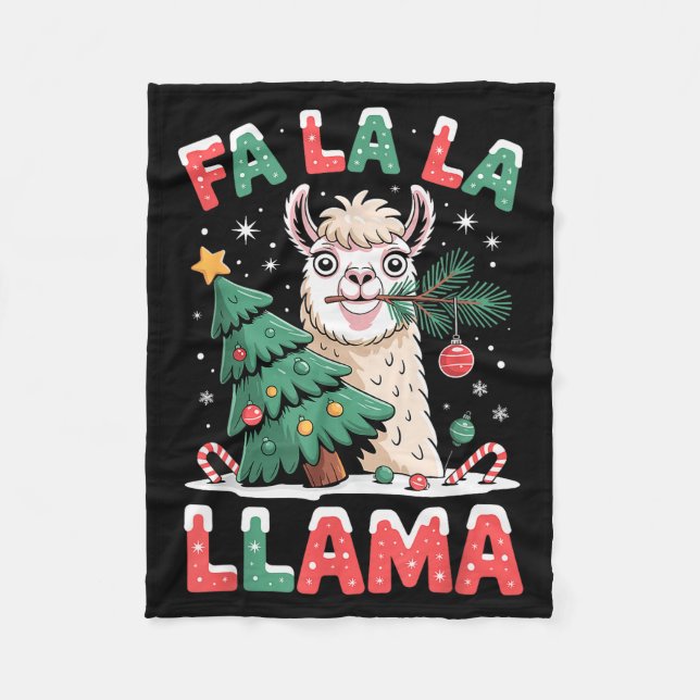 Funny Llama Eating Christmas Tree Fala Lala  Fleece Blanket (Front)