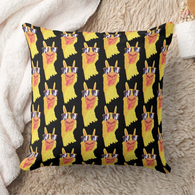 Funny Llama Face With Glasses Pattern Throw Pillow (Blanket)