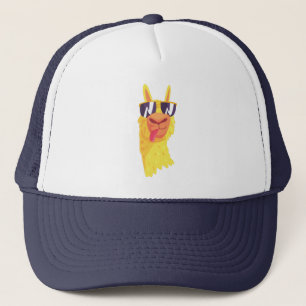 Funny Llama Face With Glasses Trucker Hat