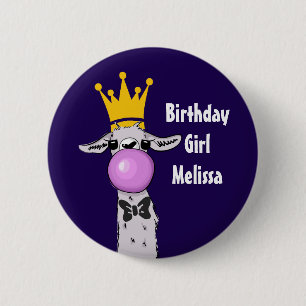 Funny Llama Illustration Birthday Girl 6 Cm Round Badge