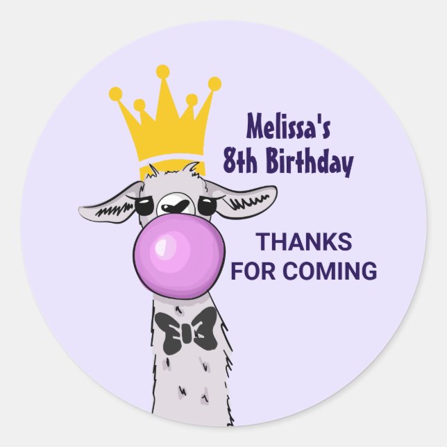 Funny Llama Illustration Birthday Thank You Classic Round Sticker (Front)