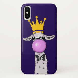 Funny Llama Illustration Blowing a Pink Bubble iPhone X Case