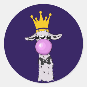 Funny Llama Illustration Blowing a Pink Bubble Classic Round Sticker