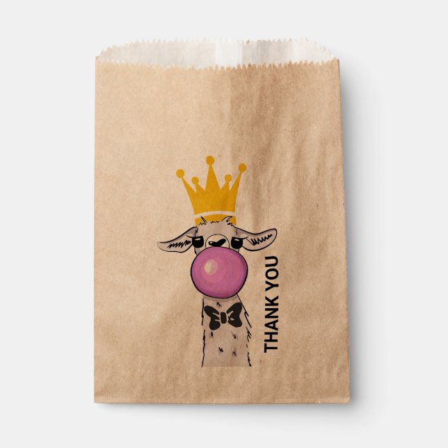 Funny Llama Illustration Blowing a Pink Bubble Favour Bag (Front)