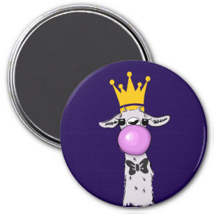 Funny Llama Illustration Blowing a Pink Bubble Magnet