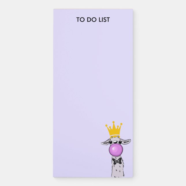 Funny Llama Illustration Blowing a Pink Bubble Magnetic Notepad (Front)