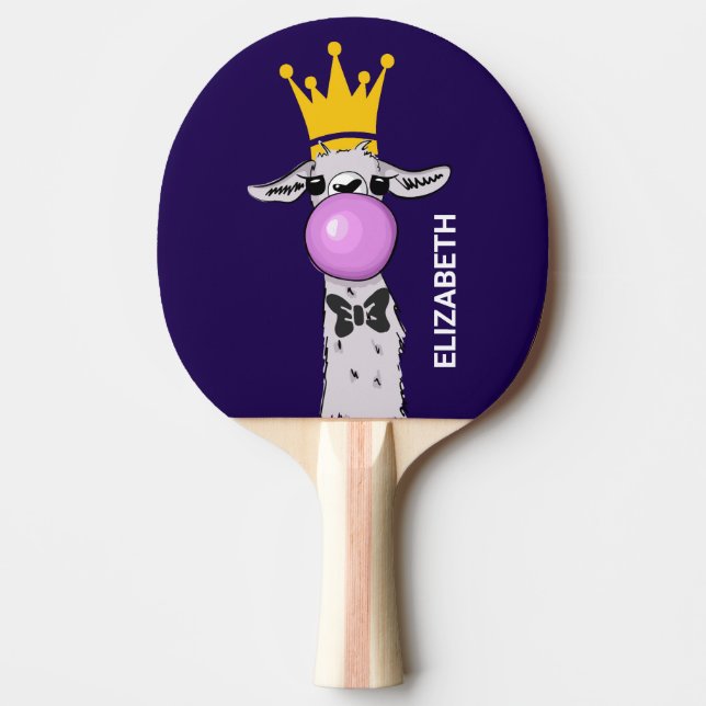 Funny Llama Illustration Blowing a Pink Bubble Ping Pong Paddle (Front)