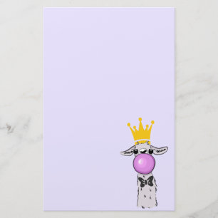 Funny Llama Illustration Blowing a Pink Bubble Stationery