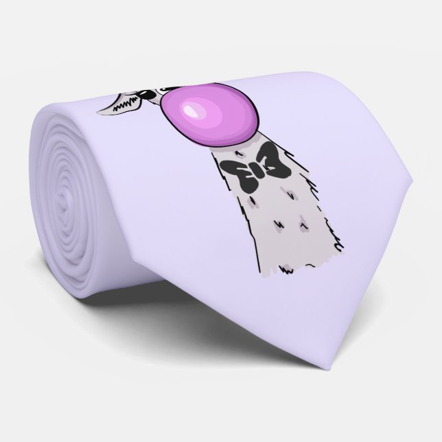 Funny Llama Illustration Blowing a Pink Bubble Tie (Rolled)