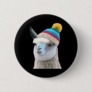 Funny Llama in Beanie Pop Art Character Humour 6 Cm Round Badge