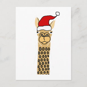 Funny Llama in Santa hat Christmas Cartoon Postcard
