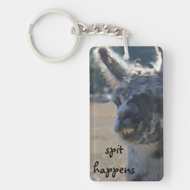 Funny Llama Key Chain, Spit Happens Ring (Front)