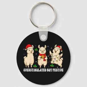 Funny Llama Overstimulated But Festive Christmas X Key Ring