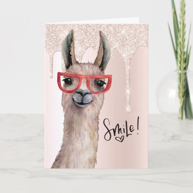 Funny Llama Pink Glitter Thank You Card (Front)
