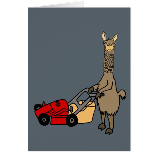 Funny Llama Pushing Lawn Mower Cartoon Card
