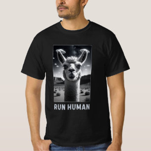 Funny Llama Selfie UFO Quirky Art T-Shirt
