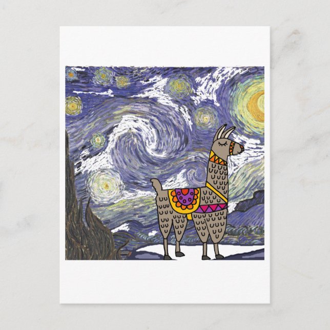 Funny Llama Starry Night Art Postcard (Front)
