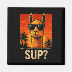 Funny Llama Sup Meme Sunset Beach Cool Animal Men  Magnet