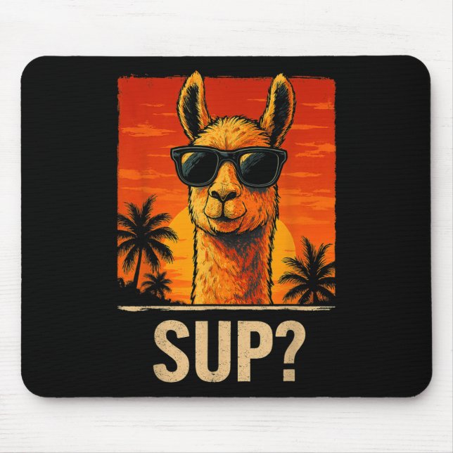 Funny Llama Sup Meme Sunset Beach Cool Animal Men  Mouse Pad (Front)