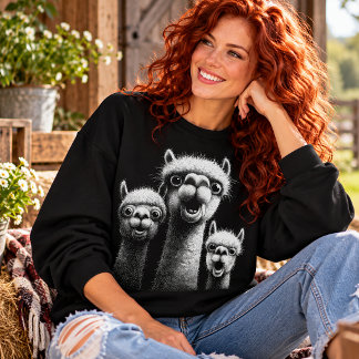 Funny Llama Trio Wide Eyed Alpaca Animal Humour Sweatshirt