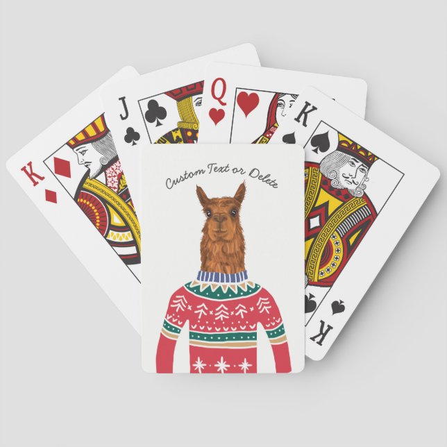 Funny Llama Wearing Ugly Christmas Nordic Sweater Playing Cards (Back)