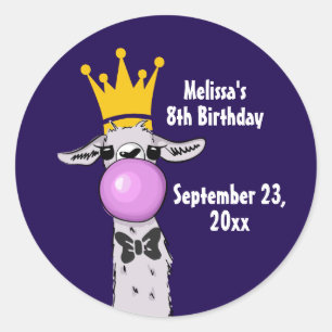 Funny Llama with Pink Bubble Birthday Classic Round Sticker