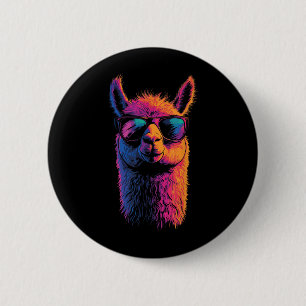 Funny Llama With Sungles Colourful No Drama Animal 6 Cm Round Badge