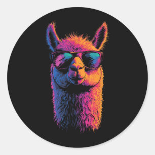 Funny Llama With Sungles Colourful No Drama Animal Classic Round Sticker