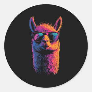 Funny Llama With Sungles Colourful No Drama Animal Classic Round Sticker