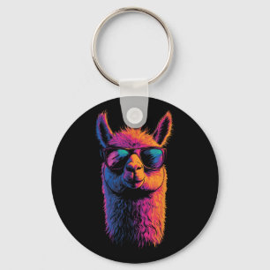 Funny Llama With Sungles Colourful No Drama Animal Key Ring