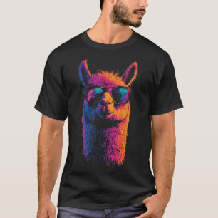 Funny Llama With Sungles Colourful No Drama Animal T-Shirt
