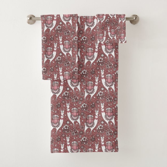 Funny Llamas Pattern Bath Towel Set (Insitu)