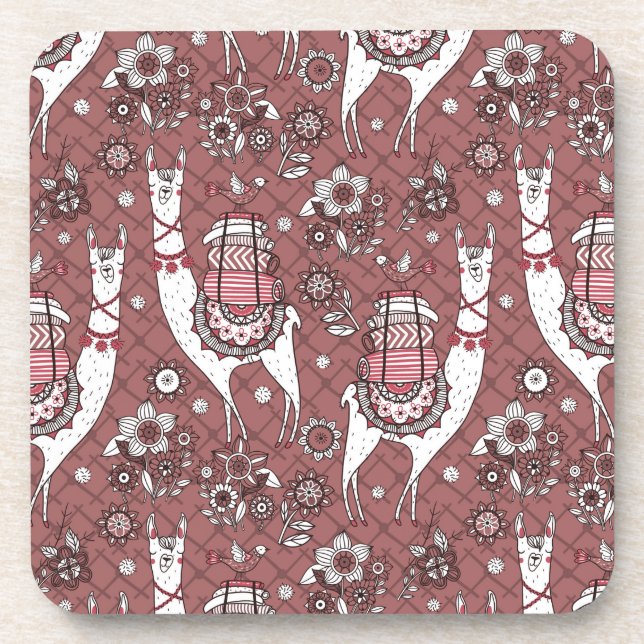 Funny Llamas Pattern Coaster (Front)