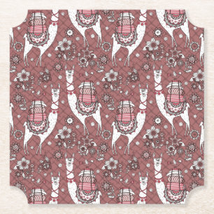 Funny Llamas Pattern Paper Coaster