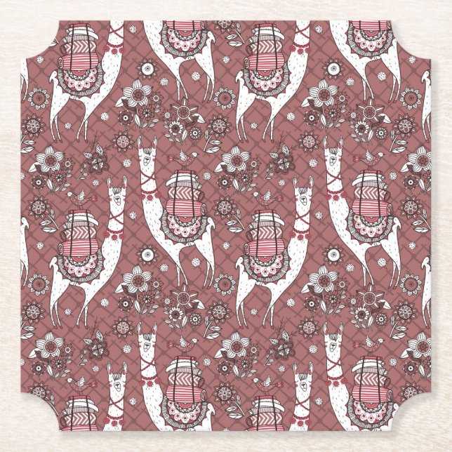 Funny Llamas Pattern Paper Coaster (Front)